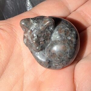 Hand Carved Stone Gray Figurine Sleeping Cat Kitten‎ Sculpture